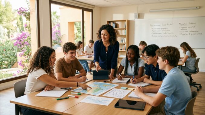 Estudiantes en una clase de secundaria británica en Barcelona